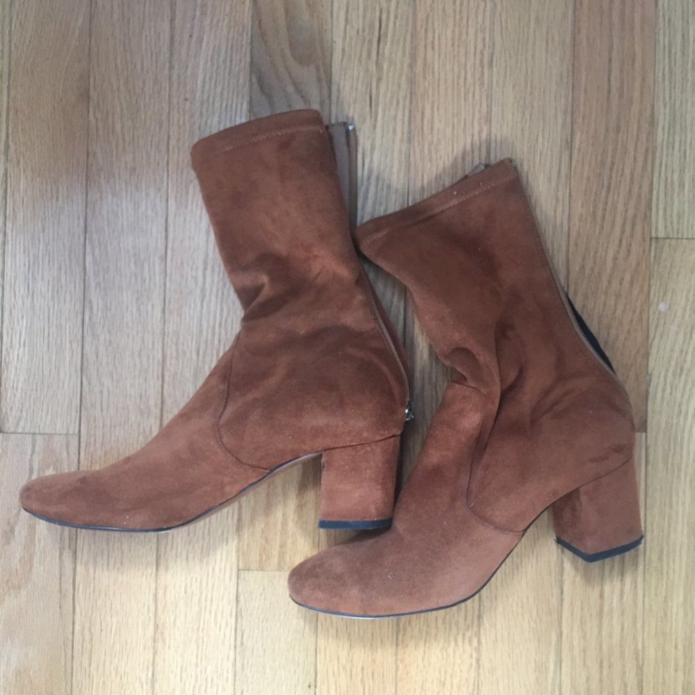 Free People Brown Suede Block Heel Ankle Boots 38